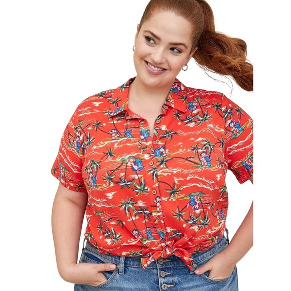 Disney Torrid Lilo & Stitch Tiki Hawaiian Button Down Shirt 5X - NWT - Picture 1 of 11
